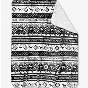 VS PINK White & Black Dog Fair Isle Sherpa Blanket